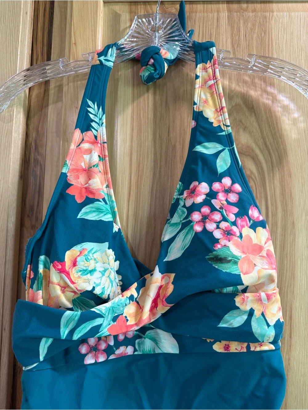 New! Cupshe Teal Floral Tropical Halter One-Piece Swimsuit Size M